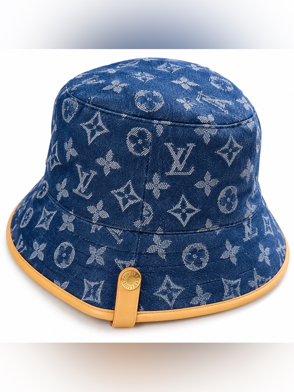 Louis Vuitton Denim Monogram Bucket Hat with Tan Trim